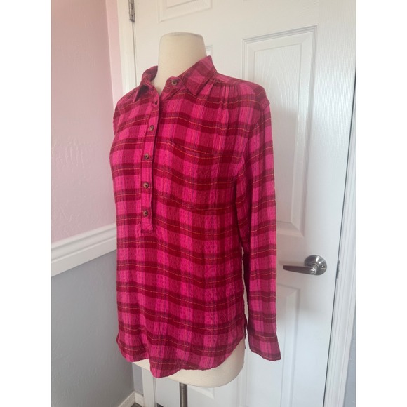 Anthropologie Isadora Women's Plaid popover Oversized Button Down Top Sz XS - Picture 3 of 14